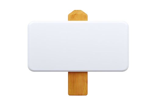 Blank white rectangular sign with rounded corners is mounted on wooden post, isolated on transparency background. simple design allows for customization or messaging png