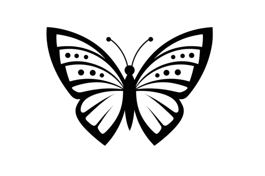 Black and white butterfly silhouette with intricate wing patterns, featuring dots and lines, is depicted in simple, elegant design. symmetrical shape adds sense of balance and beauty png
