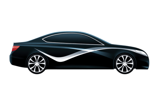 Sleek black car with modern design and stylish white accents, featuring aerodynamic curves and alloy wheels, perfect for urban driving png