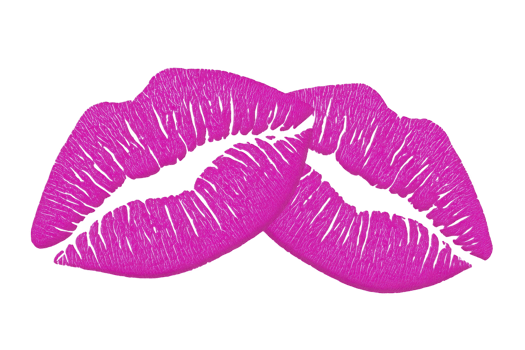 Two bright pink lipstick marks overlap, creating bold and playful design. vibrant color and texture suggest fun, expressive style, perfect for fashion or beauty themes png