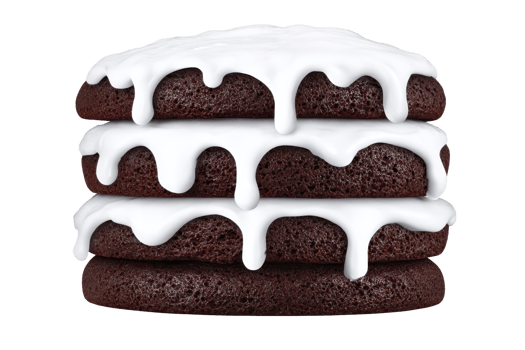 Stack of three chocolate cakes is layered with smooth, dripping white icing, creating tempting and indulgent dessert. rich, dark texture contrasts with glossy icing png