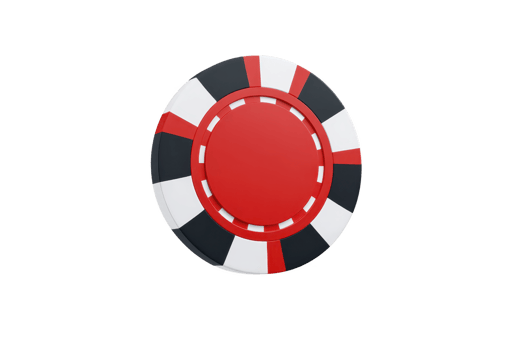 Red and black poker chip with white border is depicted, symbolizing gambling and casino games. chip is isolated on transparency background, emphasizing its design and color contrast png