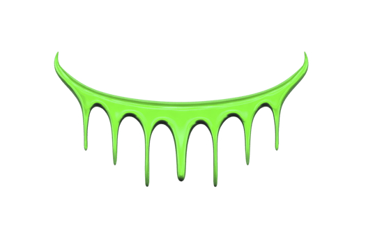 Vibrant green slime drips in curved, smile like shape against transparency background, creating playful and eerie effect. glossy texture and bright color add dynamic, eye catching element png