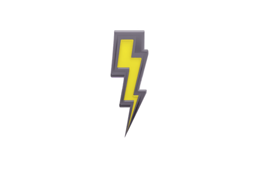 Stylized yellow lightning bolt with gray outline on transparency background, symbolizing energy and power. design is simple and bold, conveying sense of speed and electricity png