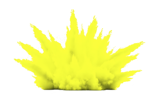 Vibrant yellow powder explosion creates dynamic burst of color against transparent background, perfect for creative designs and energetic visuals png