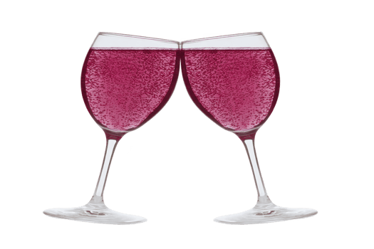 Two glasses of sparkling red wine clink together in celebration, creating festive and joyful atmosphere. vibrant color and bubbles add touch of elegance to scene png