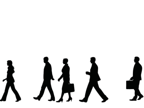 silhouettes of men and women, a group of business people standing, isolated on white background. silhouettes of business people vector