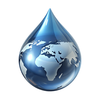 World in a water drop 3d render, planet earth reflection on liquid sphere, environmental concept png