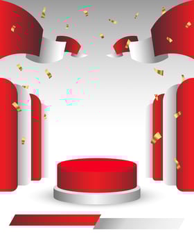 Red white patriotic podium design with gold confetti for national celebrations vector