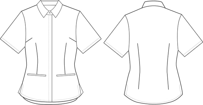 Women's Shirt Front and Back Illustration, Short Sleeve Shirt with Pockets and Button-Up vector