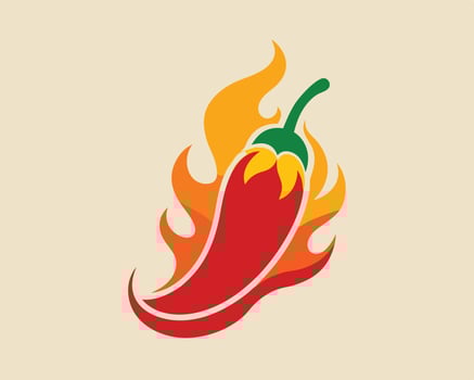 Fiery red chili pepper illustration with flames representing spice and hot cuisine vector