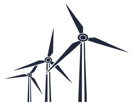 Silhouetted illustration of three wind turbines depicting renewable energy and environmental consciousness vector
