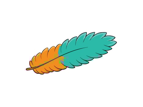 Colorful cartoon feather illustration displaying teal and orange hues against a clean white background vector