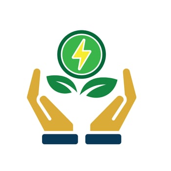 sustainable icon. green energy in hand. reuse, recycle, net zero, green energy, eco-friendly concept.81s vector