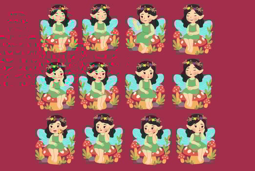 Collection of Cute Fairies Sitting on Mushrooms vector
