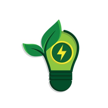 sustainable icon. green energy with light. energy source. resource office, eco energy, electricity symbol. Simple 3D design style vector