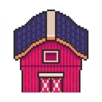 Pixel art farmhouse red game asset design vector