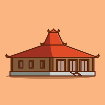 Simple Rumah Joglo Traditional Javanese House Indonesia cartoon illustration Collection of Traditional House concept icon isolated vector