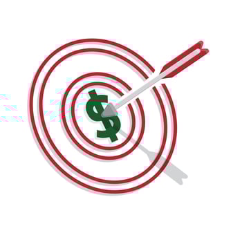 A dart hitting a target with a dollar sign in the center. mixed style design vector