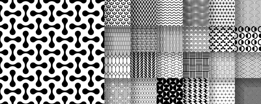25 black and white patterns suitable for packaging, fabric, and digital design, . vector