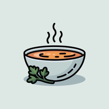 Hot Orange Soup in Bowl with Parsley Garnish steaming vector