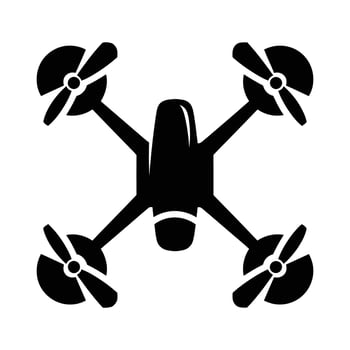 Black Drone Silhouette with Four Propellers and XShaped Frame Design. vector