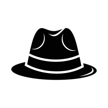 Classic Black Fedora Hat with Brim and Indentations Silhouette. vector