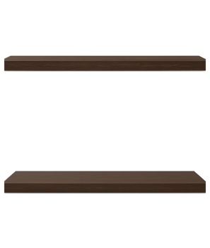 Modern floating brown wood shelf set, front view, transparent background, isolated on transparent background png