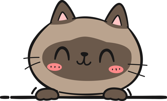 Cute siamese cat happy face peeking cartoon doodle png