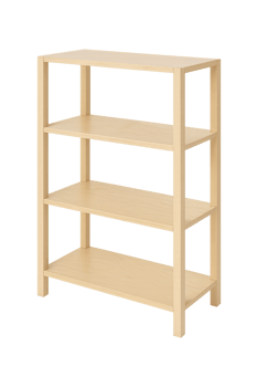 Simple four-level birch wood shelf unit, Minimal wooden shelves, isolated on transparent background png