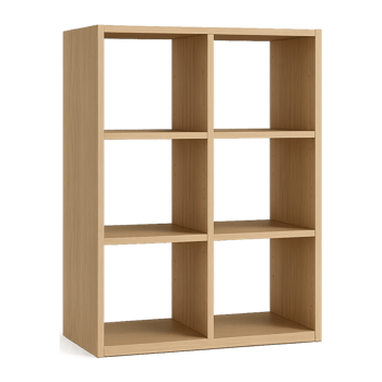 Wooden shelving unit with six sections for home or office organization, ready for product showcase, isolated on transparent background png