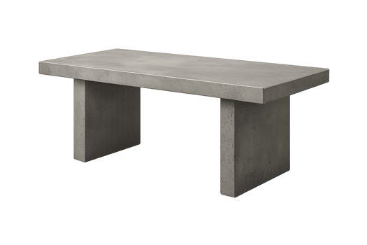 Polished concrete table, rectangular shape, minimalist brutalist style, , isolated on transparent background png