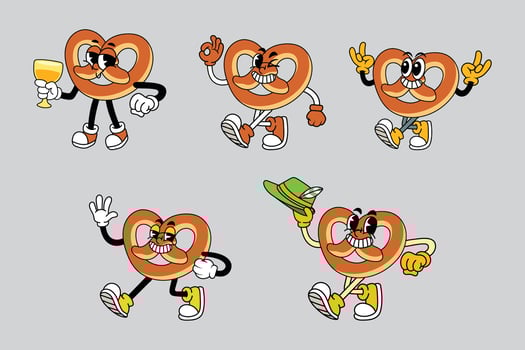 Colorful pretzel characters in funny poses vector