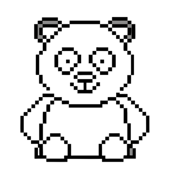 Pixel outline of a cute panda character sitting upright with a friendly expression png