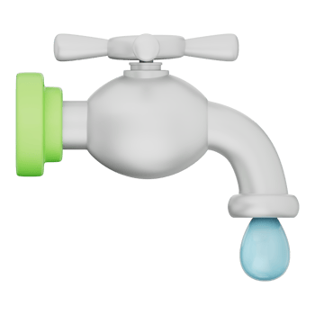 Faucet with clean water drop, sustainability, plumbing, pressure, hygiene, energy saving, purity, water supply, eco-friendly, conservation, liquid, resource. Transparent background, 3d illustration. png