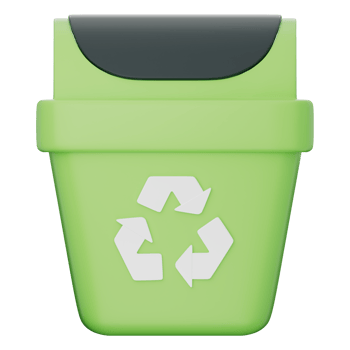 Recycling bin in bright green with a white recycle symbol on the front. Features black wheels and top lid. Represents recycling, sustainability, eco awareness. Transparent background, 3D illustration. png