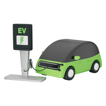 EV charging station, Type 2 ev plug connected with electric car, showing green energy, clean power, battery charger, renewable solution, eco technology on a transparent background, 3d illustration. png