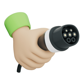 Cartoon Hand holding type 2 EV plug, electric charger connector for car, symbol of green energy, power, sustainability, portable solution, smart charging. Transparent background, 3d illustration. png