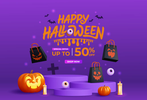 Halloween sale with decorations and pumpkins vector