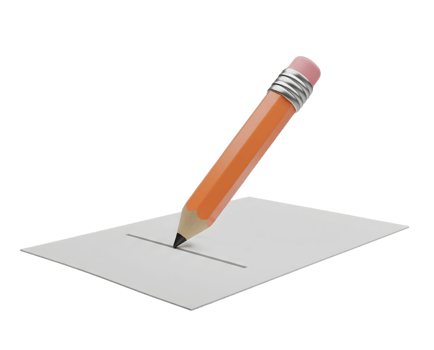 Classic yellow pencil on paper minimalist 3D rendering in a soft and smooth renderer png