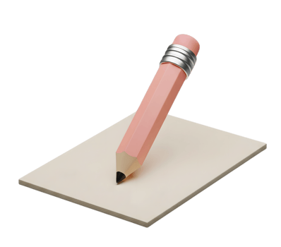 Classic pencil on paper minimalist 3D rendering in a soft and smooth renderer png