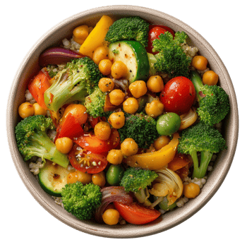 A bowl of vegetables and chickpeas png