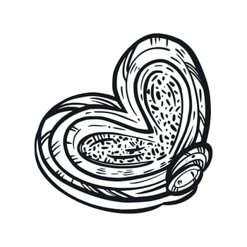 Sweet bun, heart-shaped pastry hand-drawn with ink. illustration is suitable for printing on fabric, paper, for the design of confectioneries and bakeries, and the design of product packaging vector