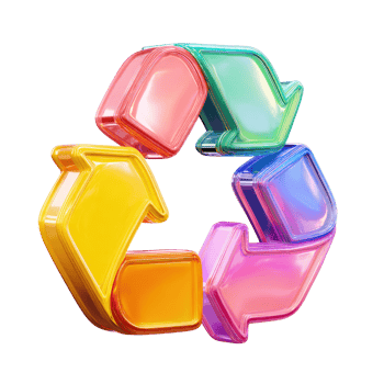 Colorful 3D Recycle Symbol with Arrows on Transparent Background vibrant glossy png