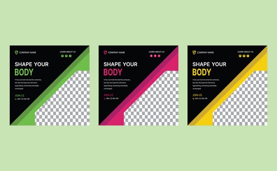 Editable elegant clean creative modern exercise yoga gym fitness body building training social media post template design. vector