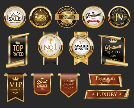 Logo collection golden award logo design isolated on black background vector