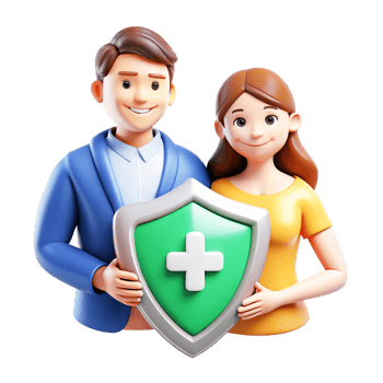 A couple holding a shield and a health care symbol png