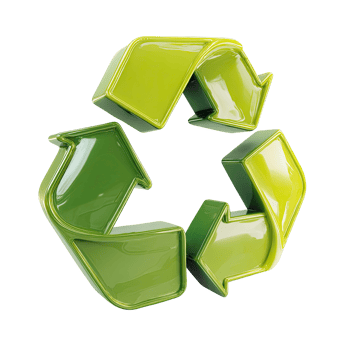 Glossy Green Recycle Symbol with Arrows on Transparent Background png