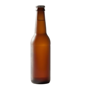 Frosty Amber Glass Beer Bottle with Metal Cap on Transparent Background png