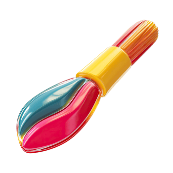 Colorful 3D Paintbrush with Yellow Handle on Transparent Background vibrant rendered png